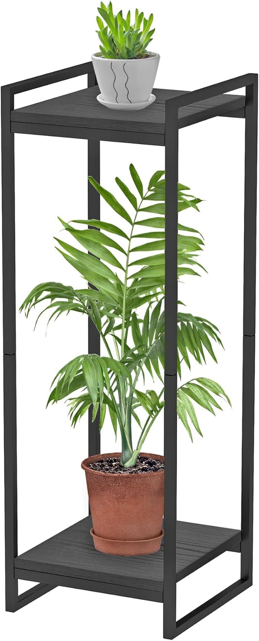 34" Tall Plant Stand Indoor, 2-Tier Modern Plant Shelf Corner Flower Pot Holder Organizer for Living Room Balcony Garden, Black