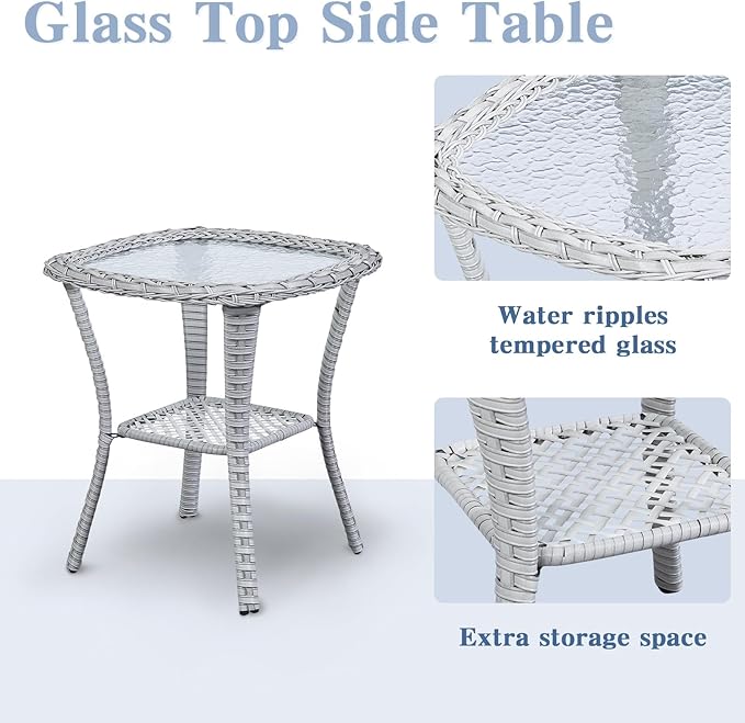 Outdoor Swivel Rocker Patio Chairs Set of 3, High Back Swivel Patio Chairs Wicker Furniture Set, 2 PCS Rattan Swivel Rocking Chair with Side Table, Light Grey Wicker