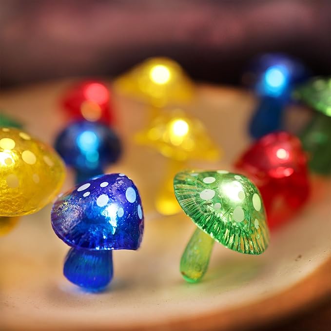 Fairy String Lights 3D Mushroom Lamp-Outdoor Waterproof Battery Operated String Lights 7ft 20 LED-Mushroom Fairy Night Lights for Garden Wreath Balcony Living Room Decor