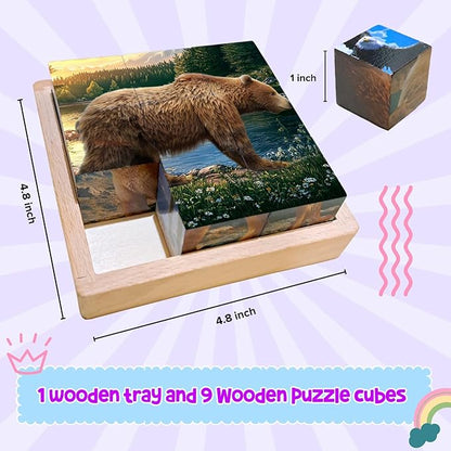 Wooden Cube Puzzle of Native North American Animals | Wooden Puzzles for Kids & Toddlers Ages 3 4 5 6 7 8
