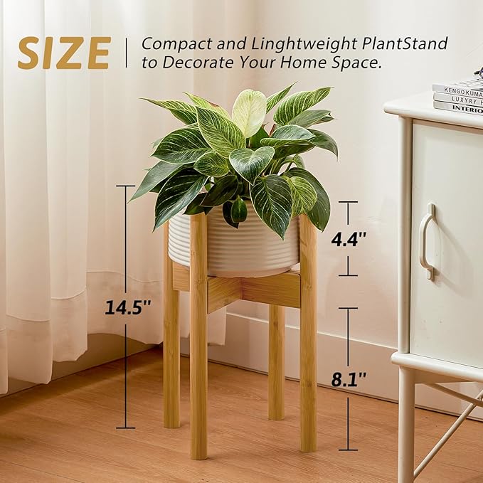 Adjustable Plant Stand Indoor, Bamboo Plant Holder 8 9 10 11 12 Inches, Small Corner Planter Stand for Indoor Plants, Single Floor Plant Stand for Living Room Balcony, Natural