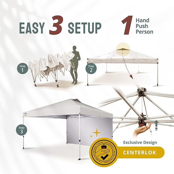 CROWN SHADES 12x12 Pop Up Canopy Tent Instant Commercial with 150D Silver Coated Fabric Including 1 Removable Sidewall, 4 Ropes, 8 Stakes, Weight Bags, STO 'N Go Bag, White