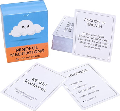 100 Mindful Meditations Cards – Mindfulness & Meditation Self‑Care Prompts | Desk & Travel Deck for Stress Relief, Focus, Motivation & Well‑Being