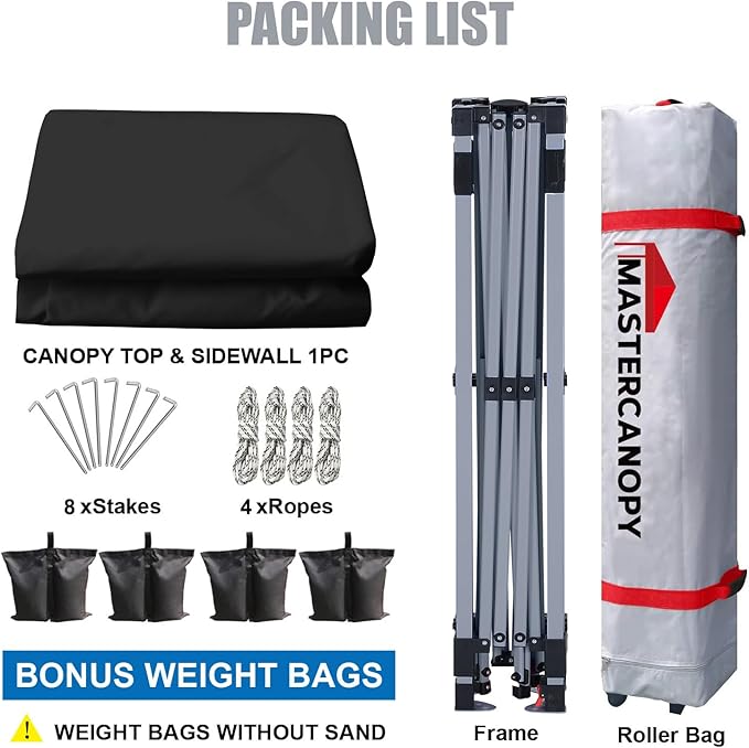 MASTERCANOPY Durable Pop-up Canopy Tent with 1 Sidewall (10'x10',Black)