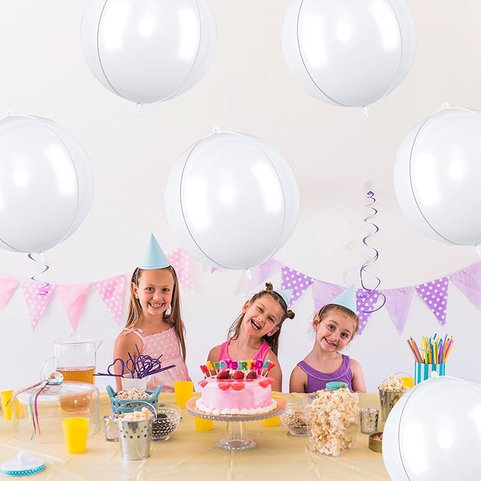 Giant 4D Foil Balloons, 6Pcs Large Metallic White Round Balloons, 22 Inch Big Round Foil Balloon for White Birthday Party Baby Shower Wedding Decorations