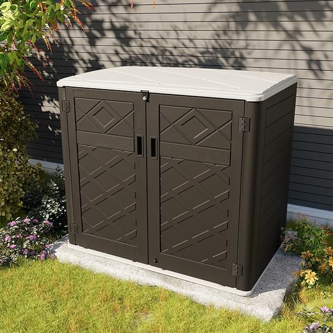 KINYING Larger Outdoor Storage Shed Weather Resistance, Resin Sheds & Outdoor Storage for Garden, Patios, Backyards, 48 Cu.Ft Tool Shed for Garbage Cans, Lawn Mower, Garden Tools,Black