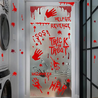 6 Sheets Halloween Window Clings Gel, Reusable Blood Window Clings Gel, Scary Decorations, Help Us, Revenge SOS, Trick or Treat, Bloody Halloween Decorations