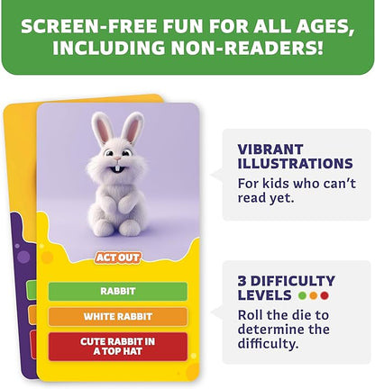 Epic Charades Game for Kids Ages 6+ – 200 Act Out & Explain Cards with Illustrations & Timer – Fun Educational Game for Family, Party, Classroom & Travel