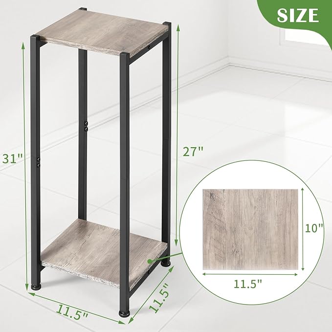 Tall Plant Stand Indoor,31 Inch Plant Stands,2 Tier Metal Plant Stand with Heavy Duty Wood,Greige and Black