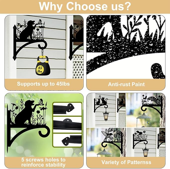 peacoblue Iron Plant Hangers Hooks for Outdoor Indoor Hanging Plants Flower Fern Pots Lantern Bird Feeder,11.8"x13.6" Weather Resistant Metal Wall Holder for Porch Garden Farmhouse(Retro Car)