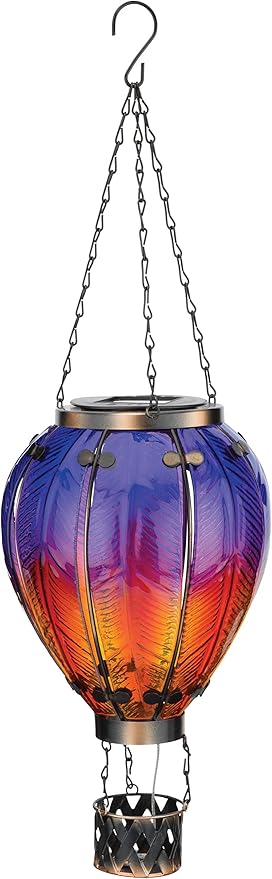 Regal Art & Gift Hot Air Balloon Solar Lantern – Hanging Solar-Powered LED Lights, Waterproof Portable Decorative Outdoor Lamp Made of Metal & Glass for Garden, Patios & Pathway – Purple (Large)