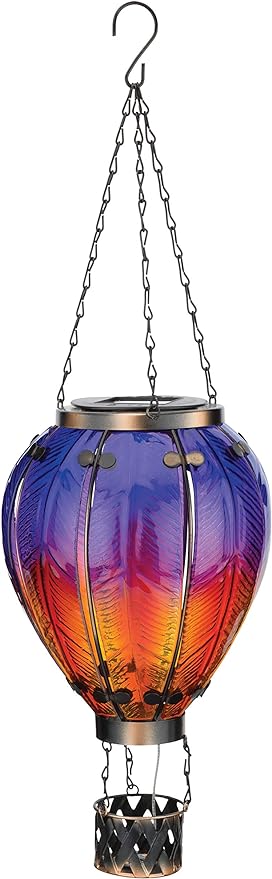 Regal Art & Gift Hot Air Balloon Solar Lantern – Hanging Solar-Powered LED Lights, Waterproof Portable Decorative Outdoor Lamp Made of Metal & Glass for Garden, Patios & Pathway – Purple (Large)