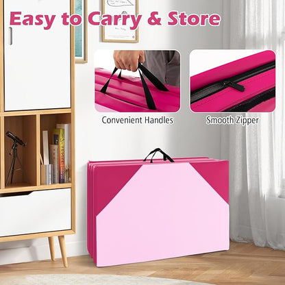 Giantex 4'x10'x 2" Gymnastics Mat, 4-Panel Folding Aerobics Exercise Mat w/Hook & Loop Fastener, Carrying Handle, Portable Tumbling Mat for Stretching Yoga Cheerleading Martial Arts