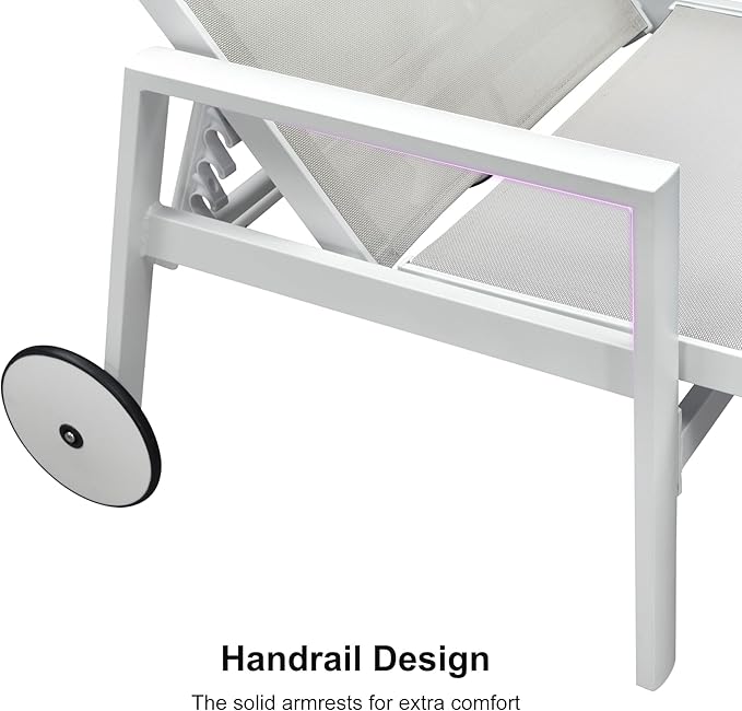 PURPLE LEAF Outdoor Lounge Chairs Set of 4 White Aluminum Chaise Lounge Chair Outdoor with Wheels and Armrest for Patio Deck Pool Side Table Include, Ivory