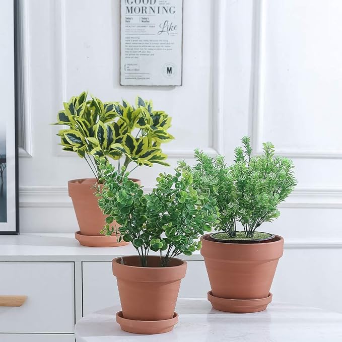 Yishang Large Terracotta pos with Drainage Hole and Saucers,Ceramic Clay Planter Pots for Indoor/Outdoor Plants,6 Inch & 7 Inch & 8 Inch,Set of 3