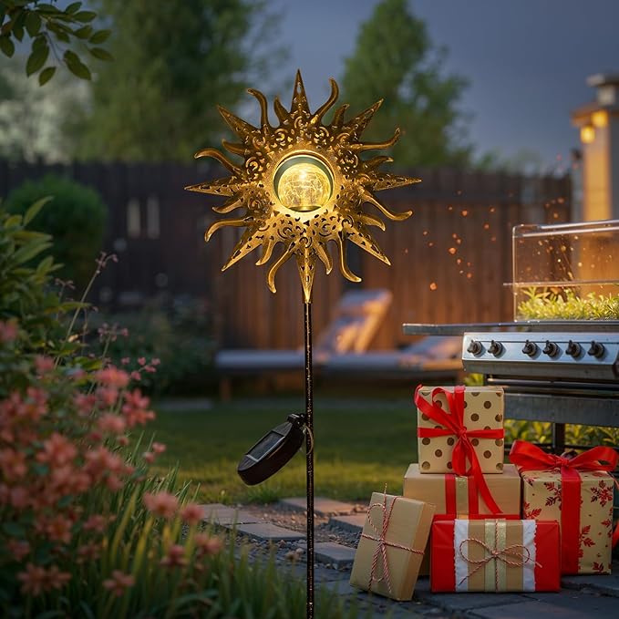 TAKE ME Sun Solar Lights Garden Outdoor Waterproof Metal Decorative Stakes for Patio Yard Walkway LawnPatio Mothers Day Gifts Mom Wife Grandma (Sun)
