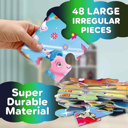 QUOKKA Floor Puzzles for Kids Ages 4–8 – 2x3 FT Giant Glow in The Dark Jigsaw – 48 Large Pieces – Magical Fantasy Unicorn Scene – Montessori Toy with Gift Box – Fun Learning Activity