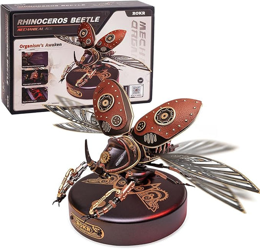ROKR 3D Puzzles for Adults Electric Insect Metal Model Building Kit Desk Toys Hobby Kit for Adults Gift for Teens (Rhinoceros Beetle)