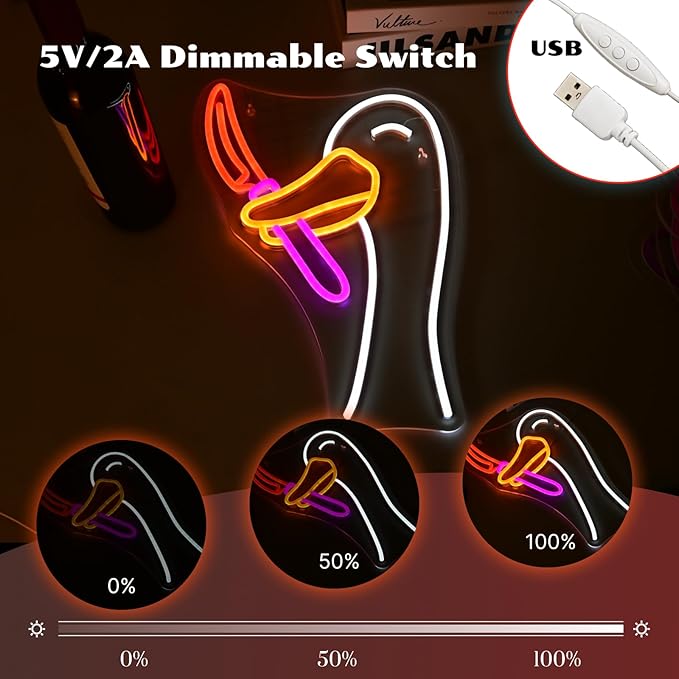 Silly Goose Neon Sign Dimmable Goose Knife Neon Signs for Wall Decor LED USB Powered Anime Neon Light Sign for Bedroom Room Club Restaurant Party Decoration Birthday Gifts