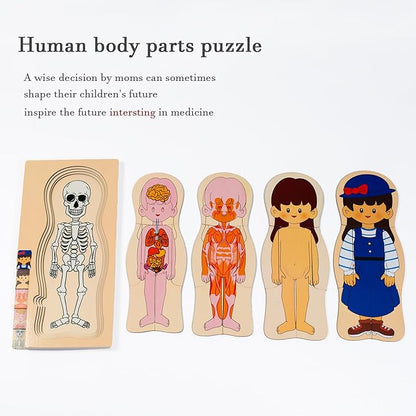My Body Parts Puzzle for Toddlers Girls Boys Wooden Anatomy Puzzle 3-8 Years Old Preschool Learning Game Human Body Skeleton Toys