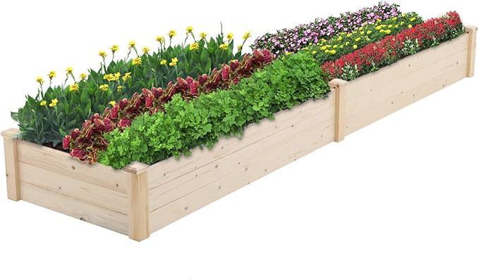Crownland Outdoor Gardens 8 ft Raised Garden Bed Wooden Patio Raised Beds Backyard Elevated Planter Box Grow Vegetables Fruits Herb Yard Fast Easy Assembly