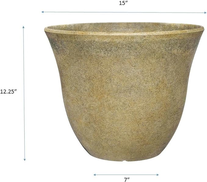 Classic Home and Garden Honeysuckle Resin Flower Pot Planter, Fossil Stone, 15" (Pack of 2)