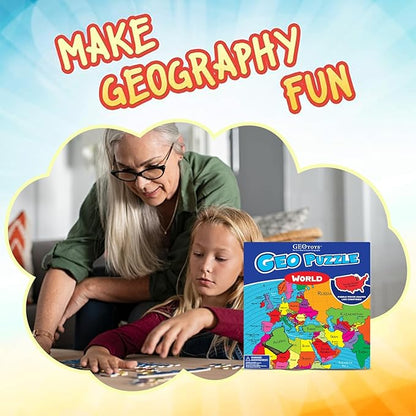 GeoToys GeoPuzzle, World Shaped Jigsaw Puzzles, 68 Pc Geography Puzzle, Geography Game & Map Puzzle, Jigsaw Puzzles for Kids Ages 6-9 Years Old