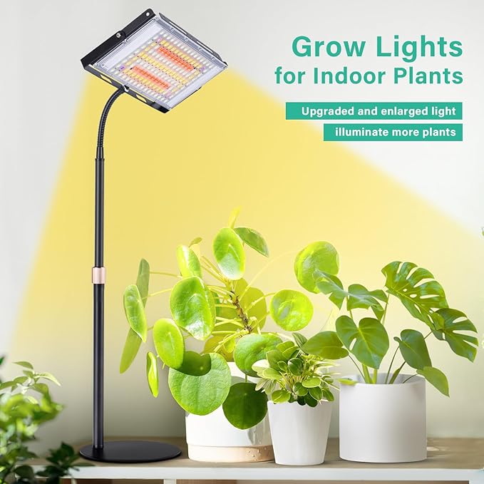 LBW Grow Light for Indoor Plants, 144 LED Full Spectrum Plant Light for Indoor Plants, Large Desk Grow Lamp with 4H/8H/12H Timer, 6-Level Brightness, Height Adjustable, Flexible Gooseneck