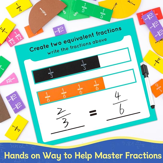 Magnetic Fraction Tiles & Circles Activity Set, Math Manipulatives 4th Grade 1-6, Fraction Manipulatives Elementary Classroom, Fractions Strips Math Games for Kids 6-12, Teaching Homeschool Supplies