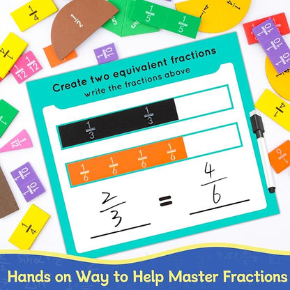 Magnetic Fraction Tiles & Circles Activity Set, Math Manipulatives 4th Grade 1-6, Fraction Manipulatives Elementary Classroom, Fractions Strips Math Games for Kids 6-12, Teaching Homeschool Supplies