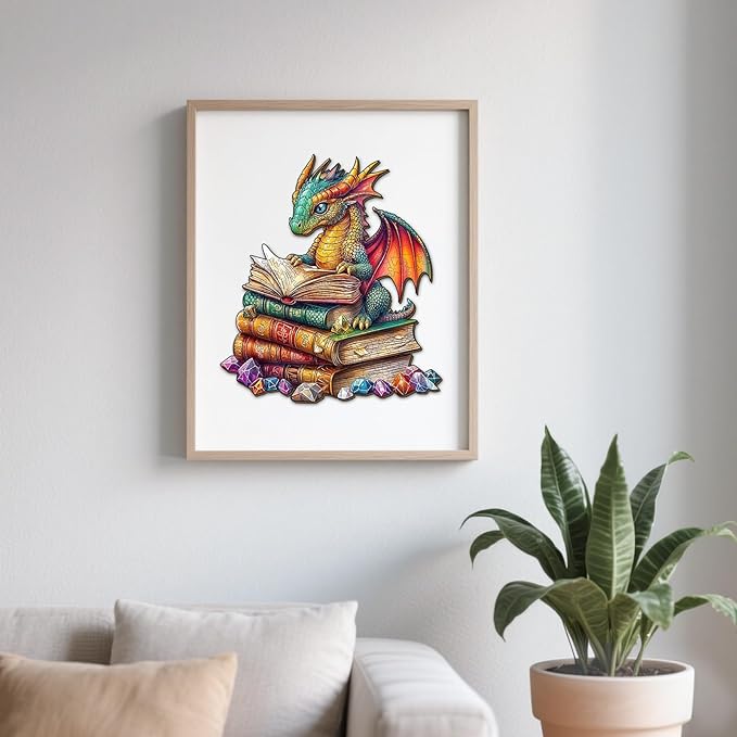 Wooden Puzzles for Adults - Reading Dragon Wood Puzzles Adult - Unique Animal Shape Wooden Jigsaw Puzzles for Adults - Birthday Gifts for Puzzle Lovers, Family (8.5 * 8.5in)