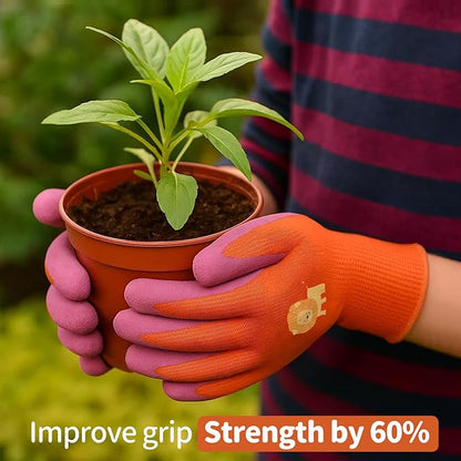 MIG4U Kids Gardening Gloves 3 Pairs, Rubber Coated Yard Work Gloves Waterproof Durable for Boys and Girls