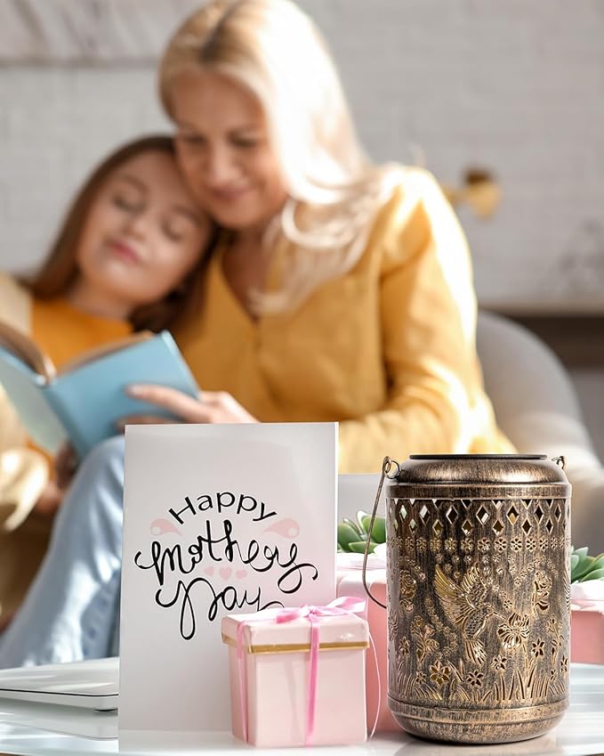 Solar Lanterns Outdoor Hanging Waterproof,2Pack Hummingbird Garden Decor Gifts for Women Mom, Solar Lights Metal Fall Decoration Outside for Yard, Patio,Garden,Backyard,Porch