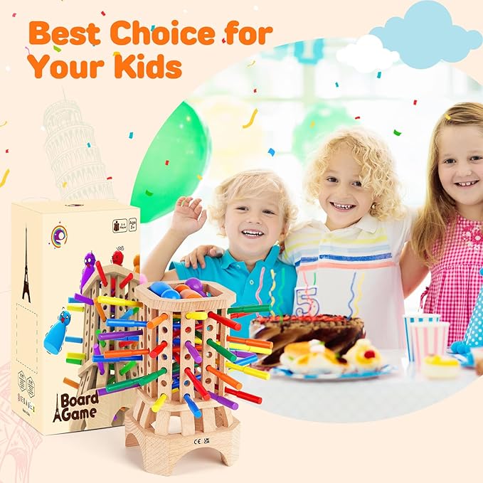 Montessori Wooden Board Game, Educational Toys for 3 4 5 6 Year Old, Board Games for Kids with Colorful Sticks, Math Game Fine Motor Skills Toys, Family Travel Games for Kids and Adults Gifts for 3+