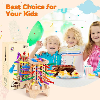 Montessori Wooden Board Game, Educational Toys for 3 4 5 6 Year Old, Board Games for Kids with Colorful Sticks, Math Game Fine Motor Skills Toys, Family Travel Games for Kids and Adults Gifts for 3+