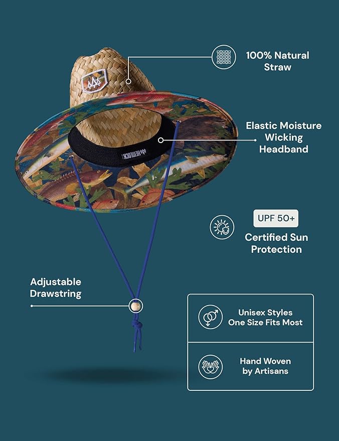 Straw Hat for Men & Women | Lifeguard Hat, Beach Hat & Sun Hat | UPF 50+ Wide Brim for Sun Protection | One Size | Hemlock