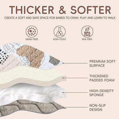 Baby Play Mat - Thicken 71x59 Inch Soft Foam Crawling Mat for Playpen & Floor, Non-Slip Waterproof Activity Playmats for Infants & Toddlers, Portable Foldable & Machine Washable, Boho Design