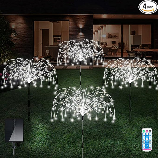 Solar Outdoor Lights,4 Pack 120 LED Waterproof Solar Firework Lights are 8 Modes Decorative Sparkles Stake Landscape Light,Garden Copper Wire Firework Lamp for Backyard Lawn Patio Decor(Cool White)