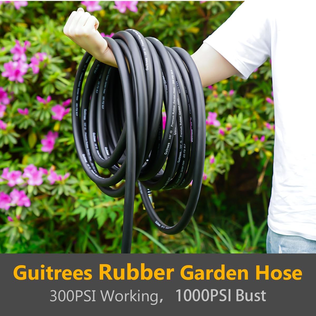 Leader Garden Hose 10ft x 5/8", Heavy Duty Short Water Hose, Female to Female Fittings, Five Layered Braiding for Durability, 1000PSI Burst, 200PSI Working (Black)