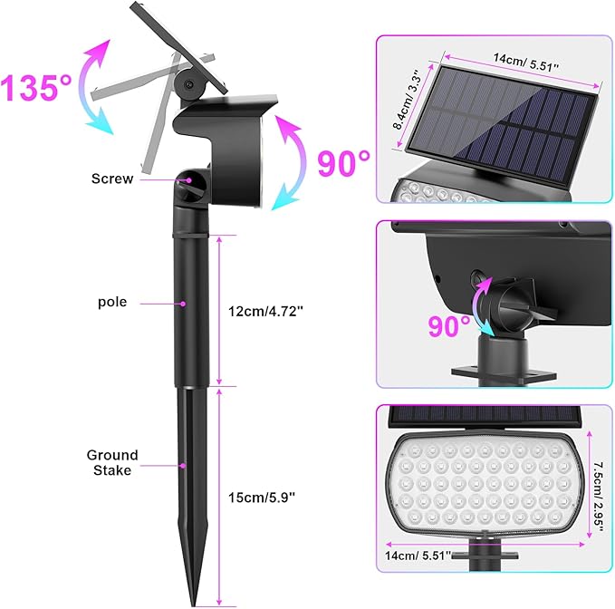 Solar Color Changing Spot Lights Outdoor, Multicolor Landscape Spotlights, IP65 Waterproof, Large Solar Panel, Yard Garden Pathway Light 4 Pack