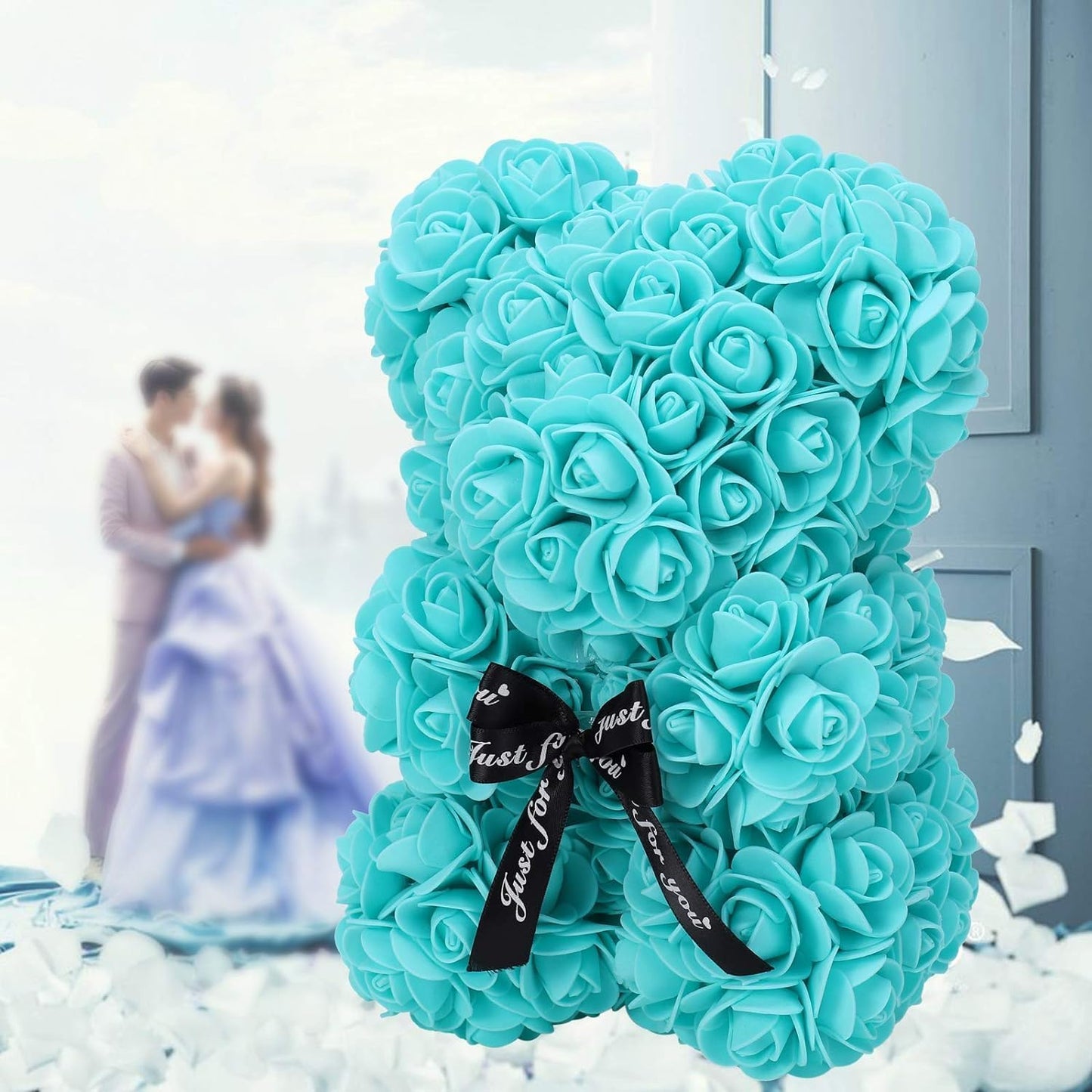 Mini Fake Rose Flower Heads 144pcs Mini Artificial Foam Roses DIY Wedding Flowers Accessories Make Bridal Hair Clips Headbands Dress (Bottom add Gauze) for Valentines Day,Wedding,Bridal Shower (Mint)