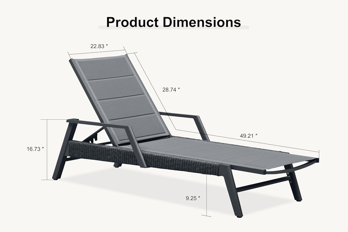 PURPLE LEAF Outdoor Chaise Lounge 2 Pieces Patio Recliner Sunbathing Tanning Chair for Poolside Balcony with Armrests Backyard Moon Basalt