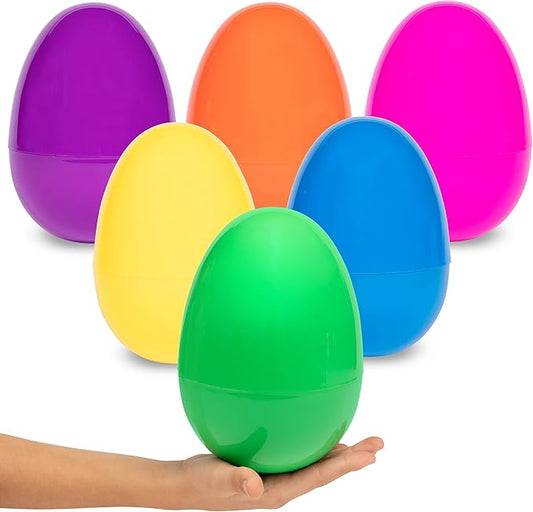 PREXTEX 7" Jumbo Easter Eggs Empty - Set of 6, Large Plastic Easter Eggs Bulk - Oversized Egg Toy Pack - Big Outdoor Party Decorations - Colorful Giant Egg