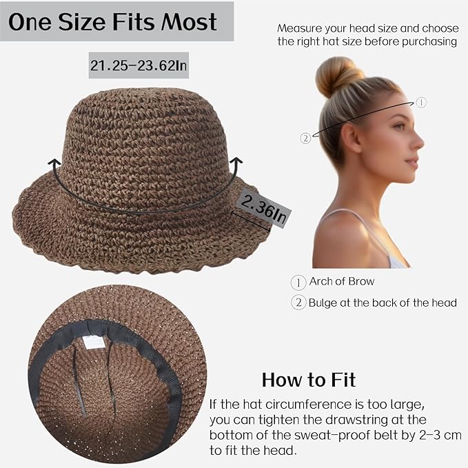 Womens Straw Beach Sun Hats, Foldable Packable Floppy Handmade Crochet Hats for Women,Large Summer Vacation Wide Brim Hat