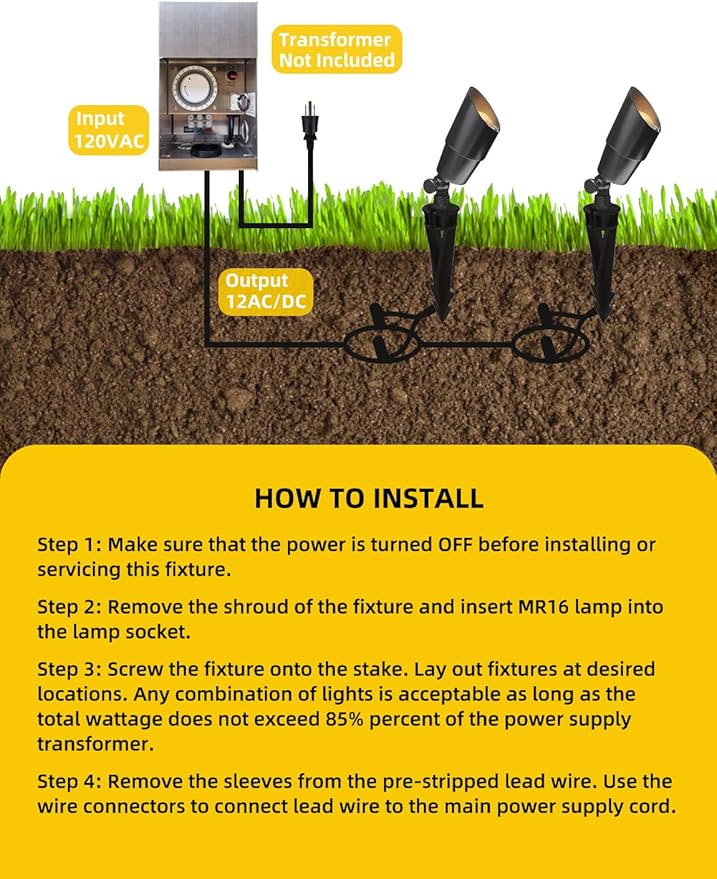 COLOER Brass Low Voltage Landscape Spotlight Fixture(Black) 12-Pack Without Bulb,12V AC/DC Outdoor Spot Lights for Yard, Directional Garden Patio Spot Up Light(101B-Black)