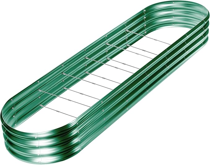 Land Guard 8×2×1ft Galvanized Raised Garden Bed Kit, 108 Gallon Capacity Raised Garden Boxes Outdoor, Oval Metal Raised Garden Beds for Vegetables, Forest Green (with 10 Connecting rods)