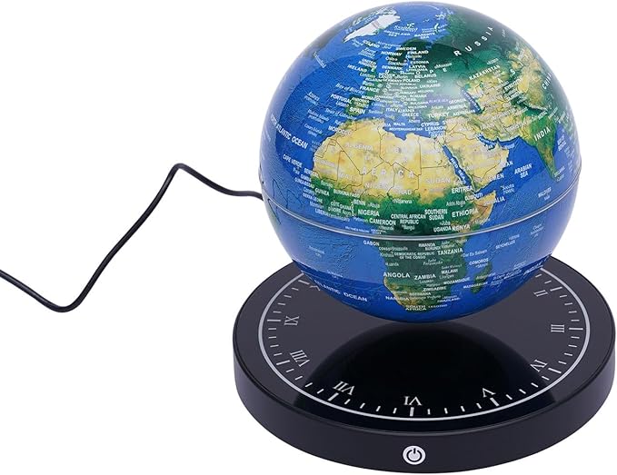 6" Magnetic Levitating Globe, 360°Rotating Geographic Globes Levitating Globes with LED Light Floating Magnetic Levitation Floating Globe for Desk Home Office Classroom Decor(Blue+Black/Style A)
