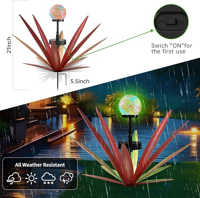 Tequila Rustic Sculpture Metal Yard Decor Hand Painted Metal Agave Garden Statue Red