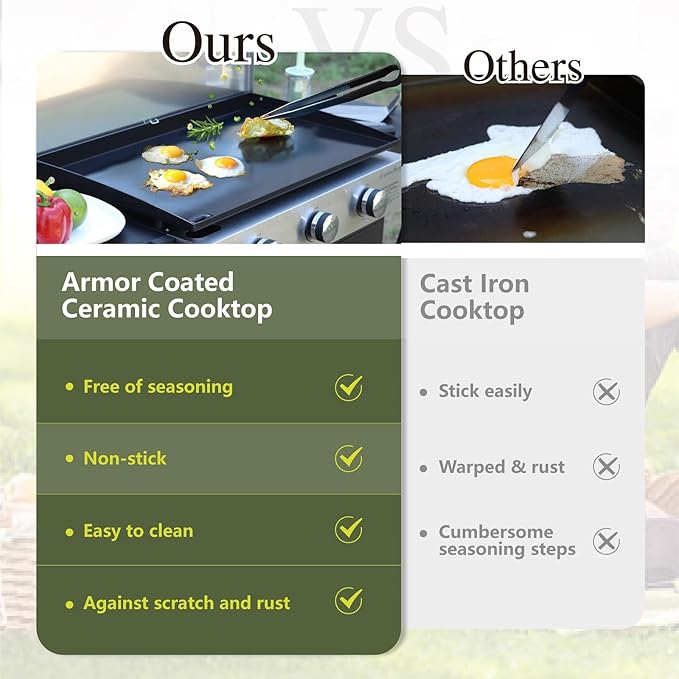 Sophia & William 27-Inch Flat Top Grill with Ceramic Coated Cast Iron Griddle, 3-Burner Propane Gas BBQ Griddle, Portable Outdoor Barbecue Grill,33,000 BTU,Black