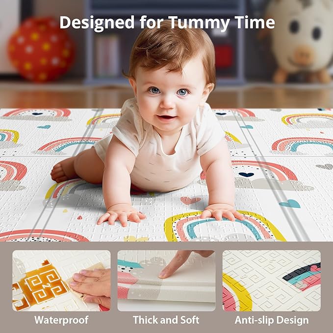 Baby Play Mat, 59 x 59 Play Mat Perfect for Use Baby Playpen, Foldable Soft Foam Babies PlayMat for Floor, Babies Activity Tummy Time Playmat, Kids Non Toxic Thick Mat for Baby, Toddlers, Infants